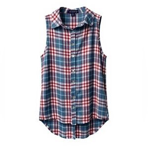 Star Scene High Low Sleeveless Plaid Button Down